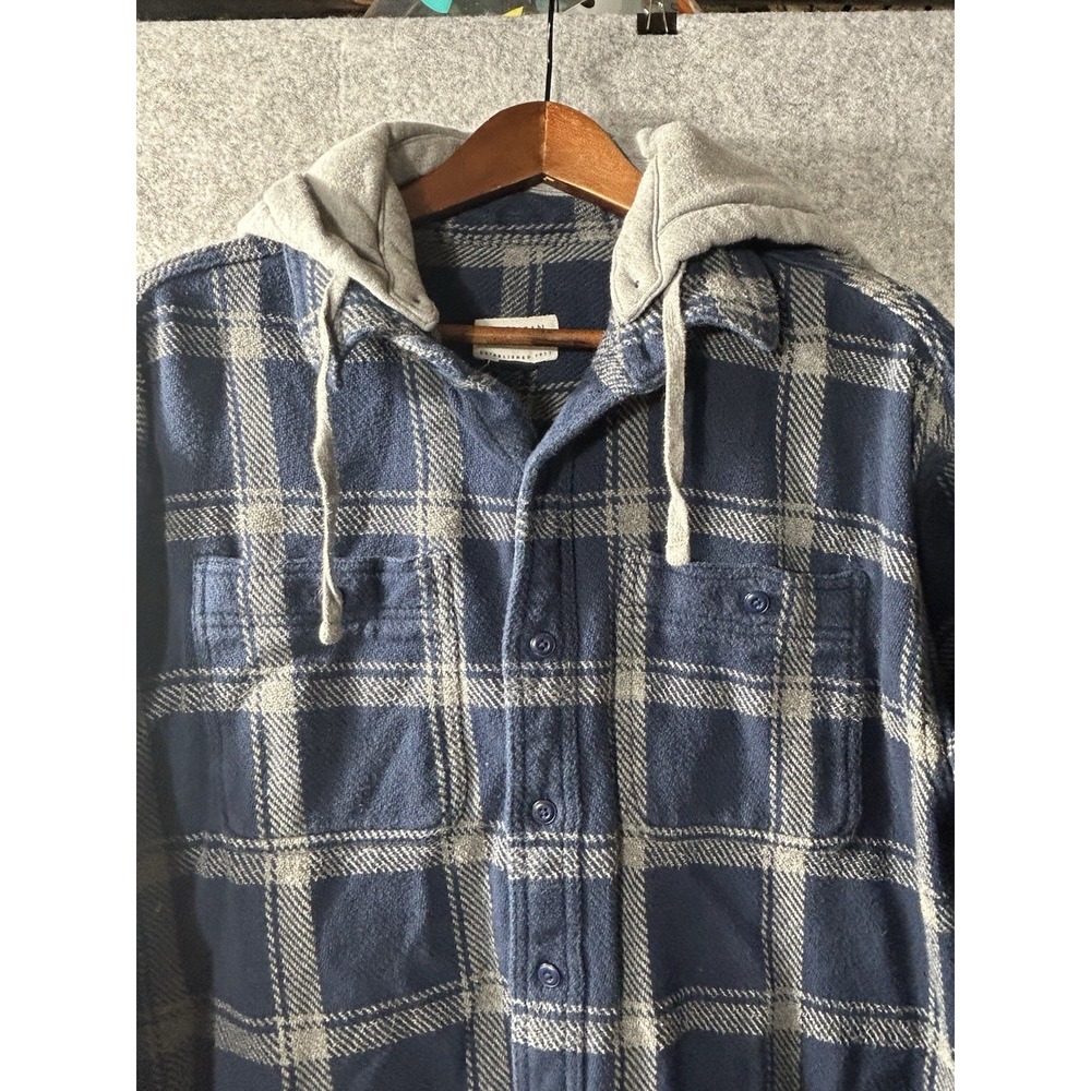 American Eagle Shirt Mens Large Plaid Flannel Removable Thermal Hood Shacket